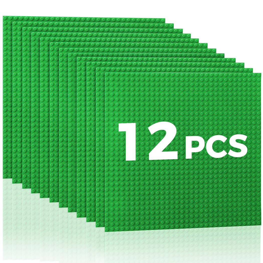 Lekebaby Classic Baseplates Building Base Plates for Building Bricks,10" x 10" Baseplates 100% Compatible with Major Brands,Pack of 12,Green