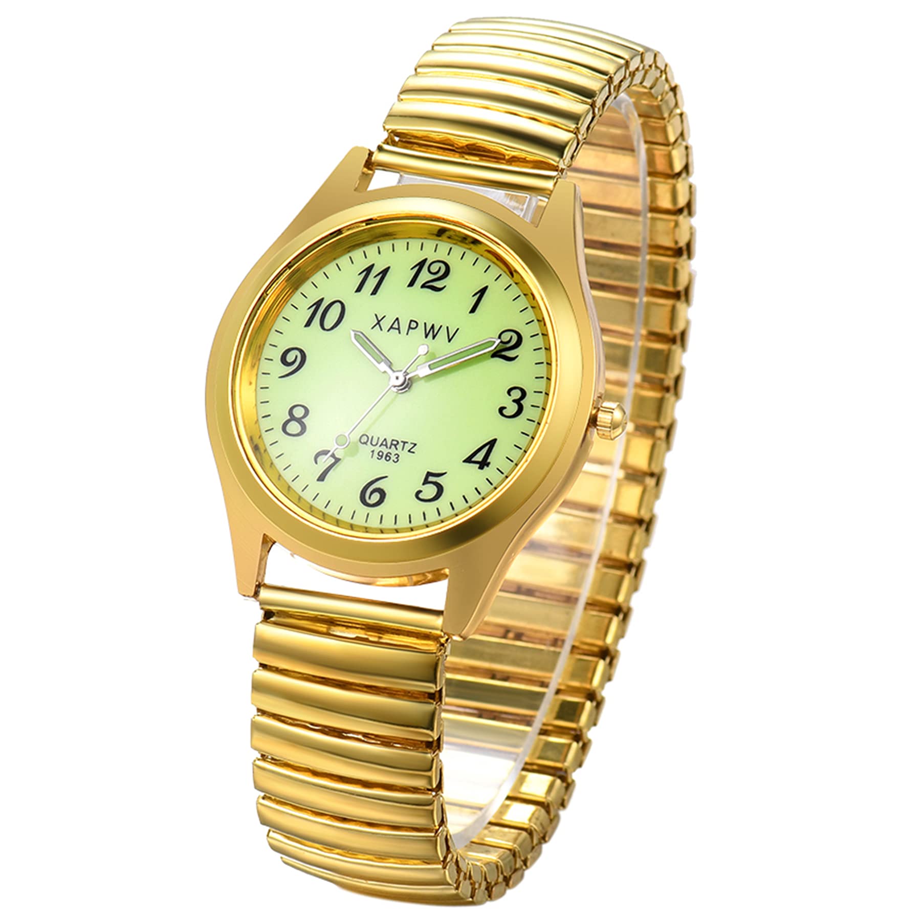 JewelryWe Mens Women's Ultra Thin Easy Reader Watch with Elastic Strap, Golden/Silver Watch, for Xmas