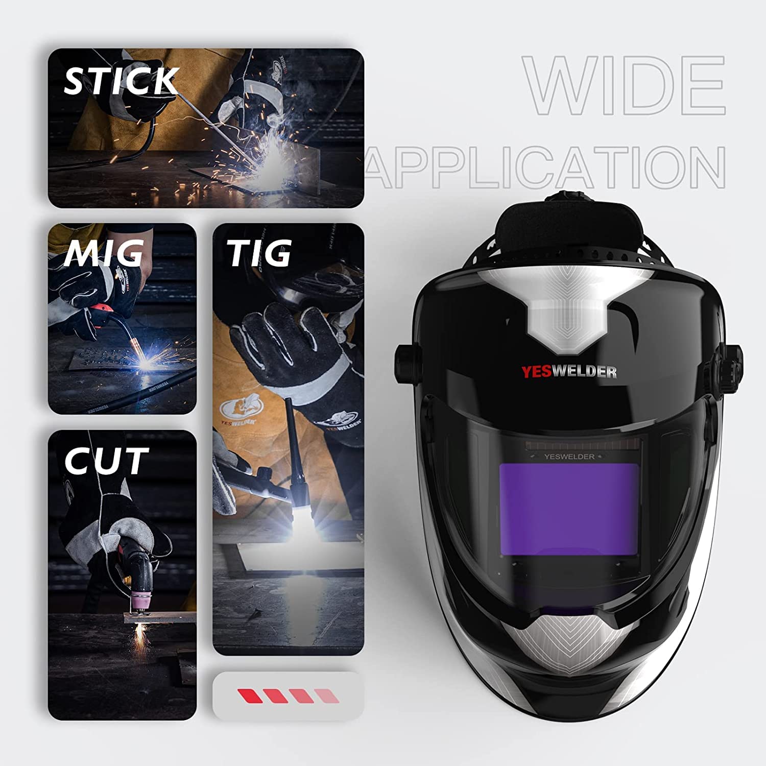 YESWELDER Auto Darkening Welding Helmet with SIDE VIEW, 180° Panoramic View, 1/1/1/1 True Color Solar Powered Welder Hood, Wide Shade 4/5-9/9-13 Welder Mask for TIG MIG ARC CUT and GRIND, LYG-Q800D