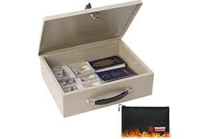 Polspag Fireproof Document Box with Key Lock & Fireproof Money Bag,Safe Storage Boxfor Valuables,Fire Resistance Security Chest,Fireproof Box for Documents,Passport Extra Large (White, Large)