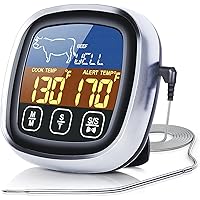 Pilita Digital Meat Thermometer with Large Touchscreen LCD, with Long Probe, Kitchen Timer, Backlight Instant Read for Smoker