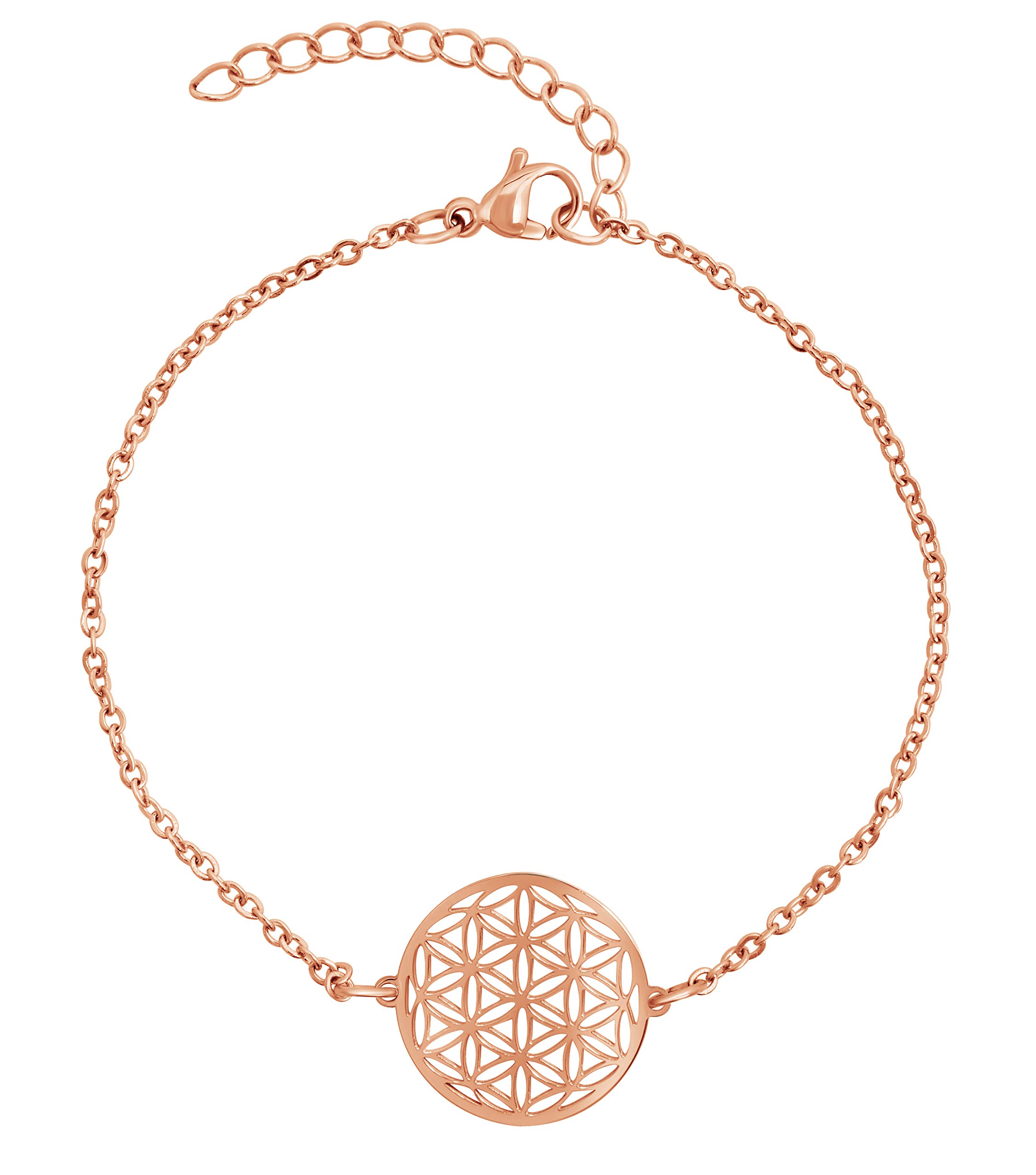 Nuoli® Flower of Life Bracelet Women's (15 + 5 cm Adjustable) Flower of Life Bracelet for Women and Girls, Made of Polished Stainless Steel, 15 centimeters, Stainless Steel
