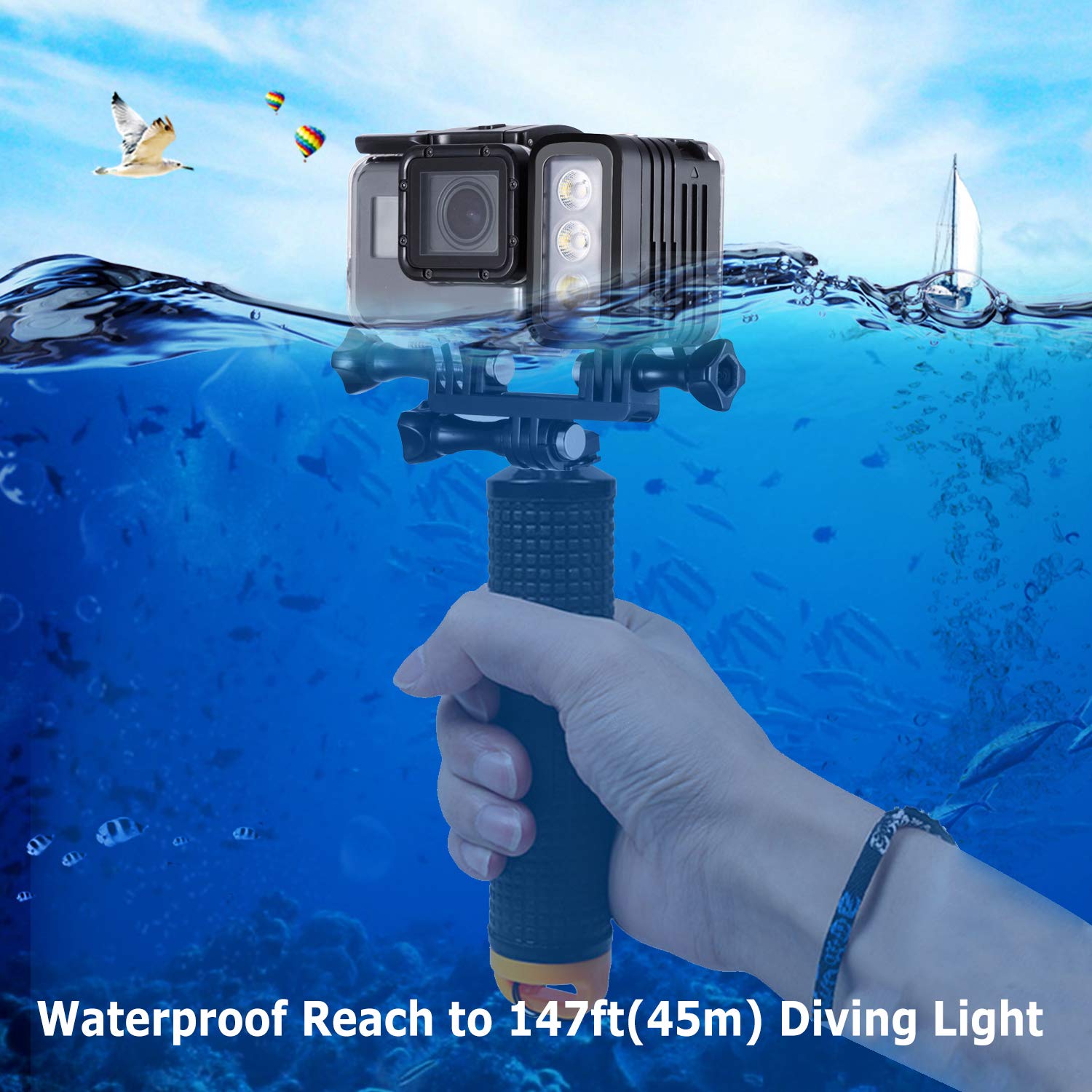 HONGDAK Waterproof Dive Light for GoPro Video Light Rechargeable Fill Night Light Underwater Photography Accessories for GoPro Hero Black 12 11 10 9 8 7 6 5 4 3 3+