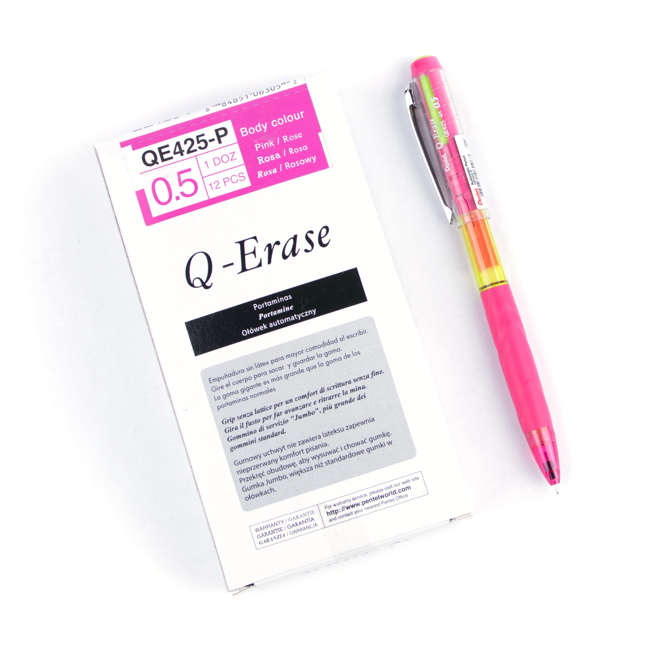 Pentel Q-Erase QE425 Mechanical Pencil with Retractable Eraser 0.5mm HB Hardness (Pack of 12)