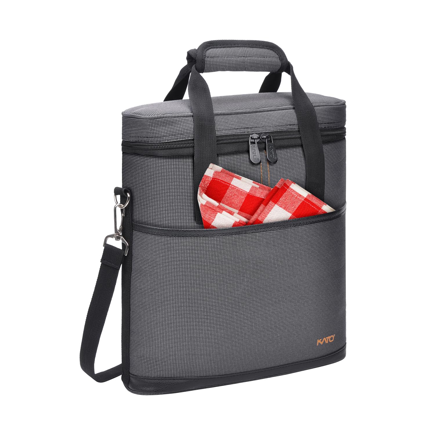 Kato Tirrinia Insulated Wine Carrier - 3 Bottle Picnic Cooler Tote Bag Padded Wine Bag with Adjustable Shoulder Strap Grey