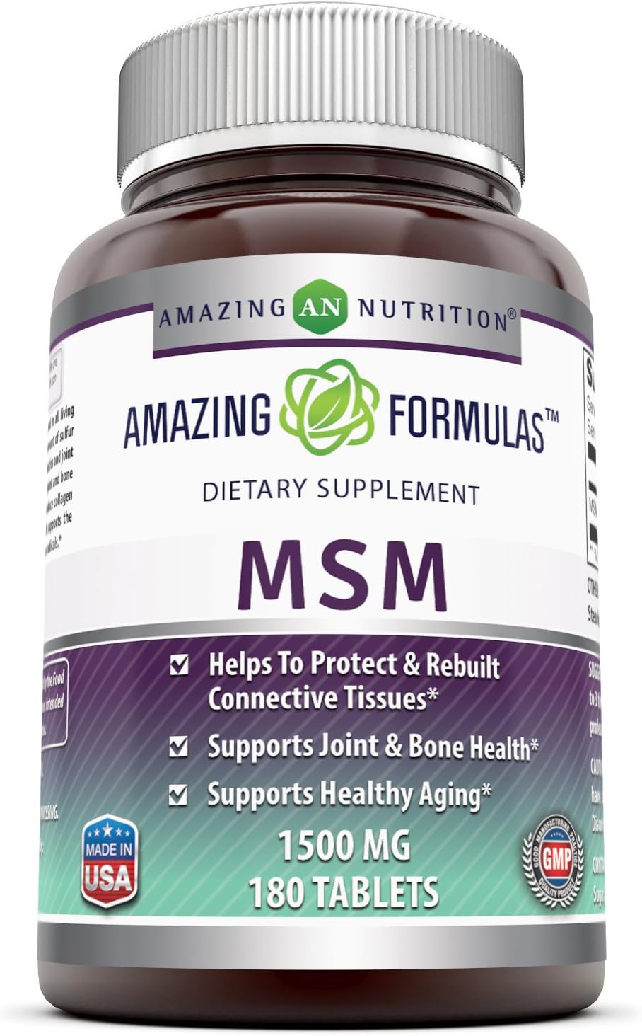 Amazing Formulas MSM (Methylsulfonylmethane) Dietary Supplement – 1500 mg - 180 Tablets Per Bottle- Promotes Joint Health, Detoxification, Supports Healthy Hair, Skin And Nails, Promotes Energy*