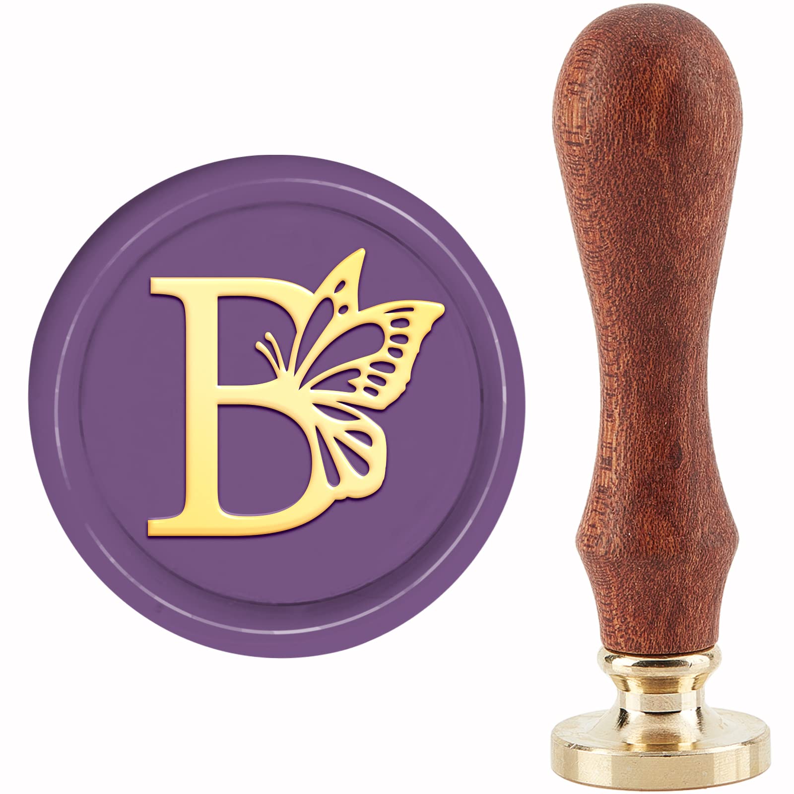 CRASPIRE Wax Seal Stamp Initial B Butterfly Wing Vintage Sealing Stamp 30mm/1.18inch Removable Brass Head with Wooden Handle for Gift Invitations Greeting Cards Wrap