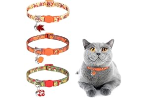 DILLYBUD 3 Pack Fall Breakaway Cat Collars with Bell & Charm-Thanksgiving Cat Collar for Girl Boy Cats with Safety Buckle- Cute Pumpkin Kitten Collar Adjustable 8"-12" for Kitty Puppy Small Pets