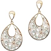 Navachi 18k Gold Plated Crystal Multicolor Created-Opal Pear Shape Drop Dangle Earrings