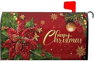 Kawani Merry Christmas Red and Gold Mailbox Covers Magnetic Red Poinsettia Outdoor Mailbox Cover Standard Size 18 X 21 Christmas Holiday Mailbox Wrap Post Letter Box Cover Decor for Home Garden Yard