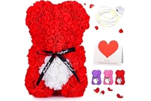 DECKTHEHALLS Rose Bear with Box -Artificial Flowers Rose Teddy Bear- The Rose Bear-Valentine's Day Gifts for Her-Gifts for Mom, Wife or Kids-Birthday Gifts& Wedding Decorations-Red