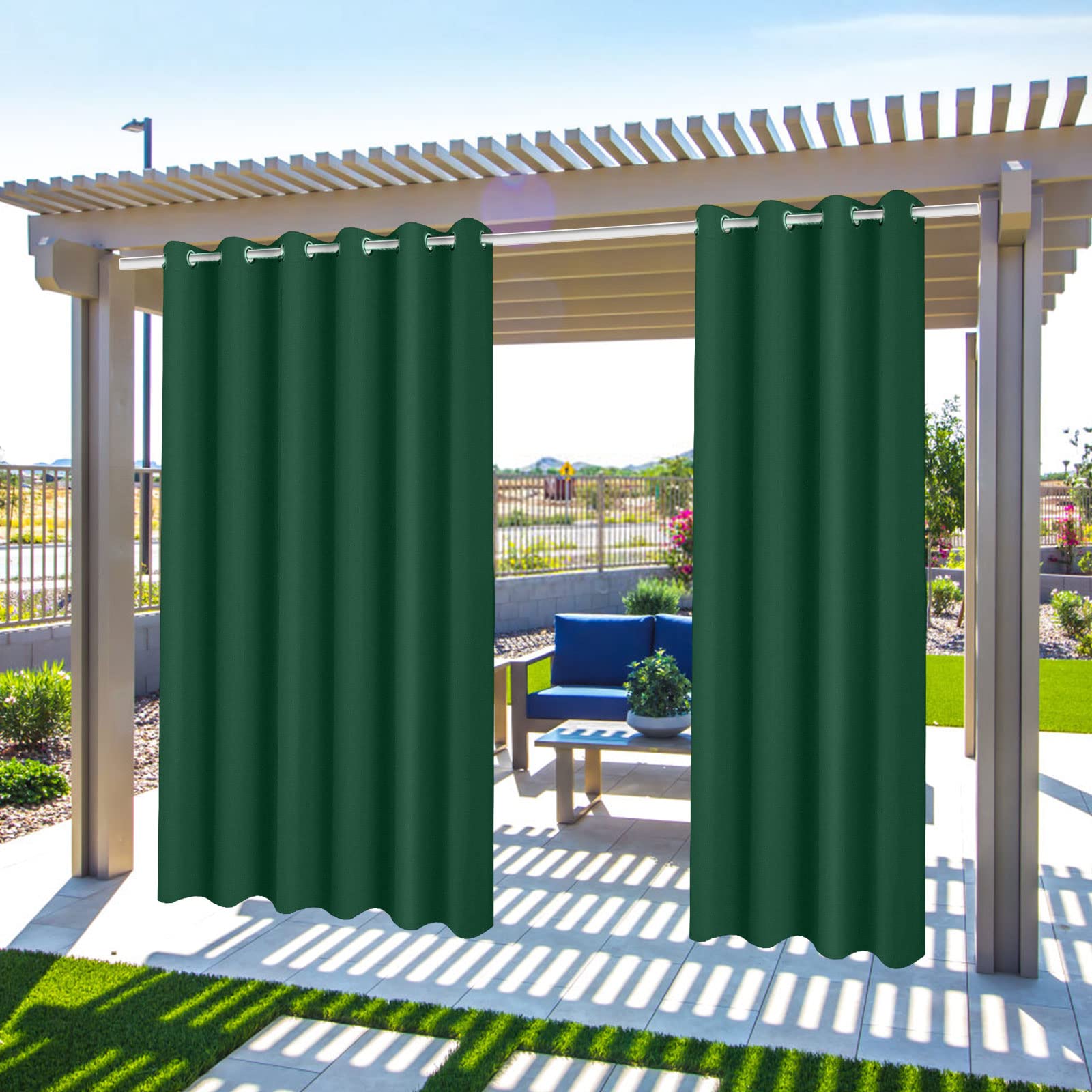 Gazebo Patio Outdoor Curtains Waterproof - Garden Blackout Thermal Insulated Sun Shades Eyelet Privacy Curtain for Outside Pergola Porch Pool, Indoor Window Blinds for Living Room Bedroom Balcony