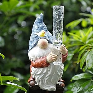 Xboschi Rain Gauges Outdoor,Resin Gnome Garden Statue and Hand-Painted Rain Gauge Outdoor Garden Decoration with A Plastic Rain Gauge,Gnome Sculpture Water Gauge for Rain(1, Rain Gauge20CM)