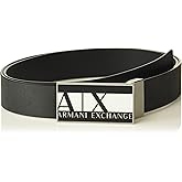 Armani Exchange A|X Contrast Logo Buckle Belt, Black, One-Size