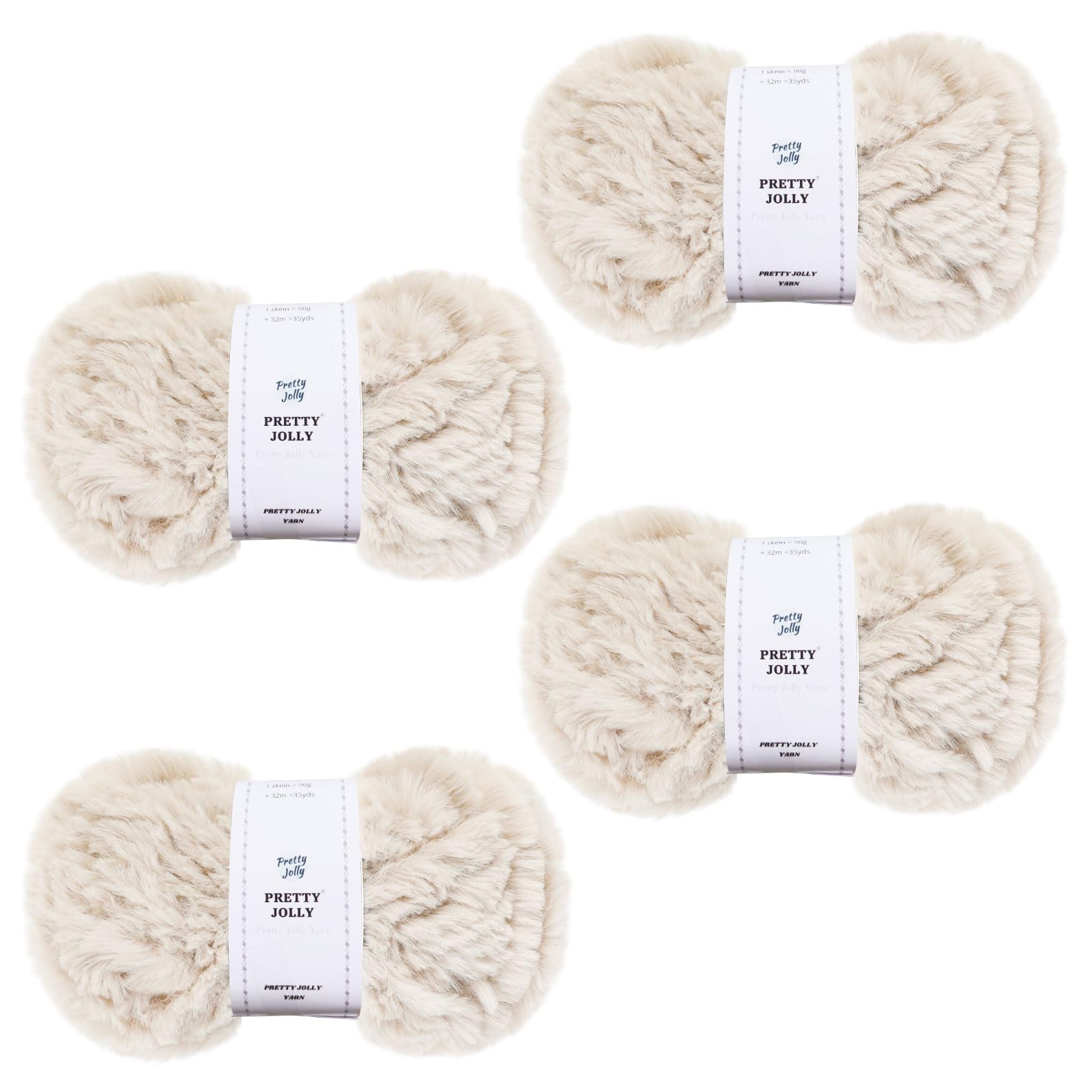 Pretty Jolly 4 Balls Faux Fur Super Soft Chunky Fluffy Yarn for Crochet & Knitting - Eyelash Polyester Yarn (Beige) — image 1