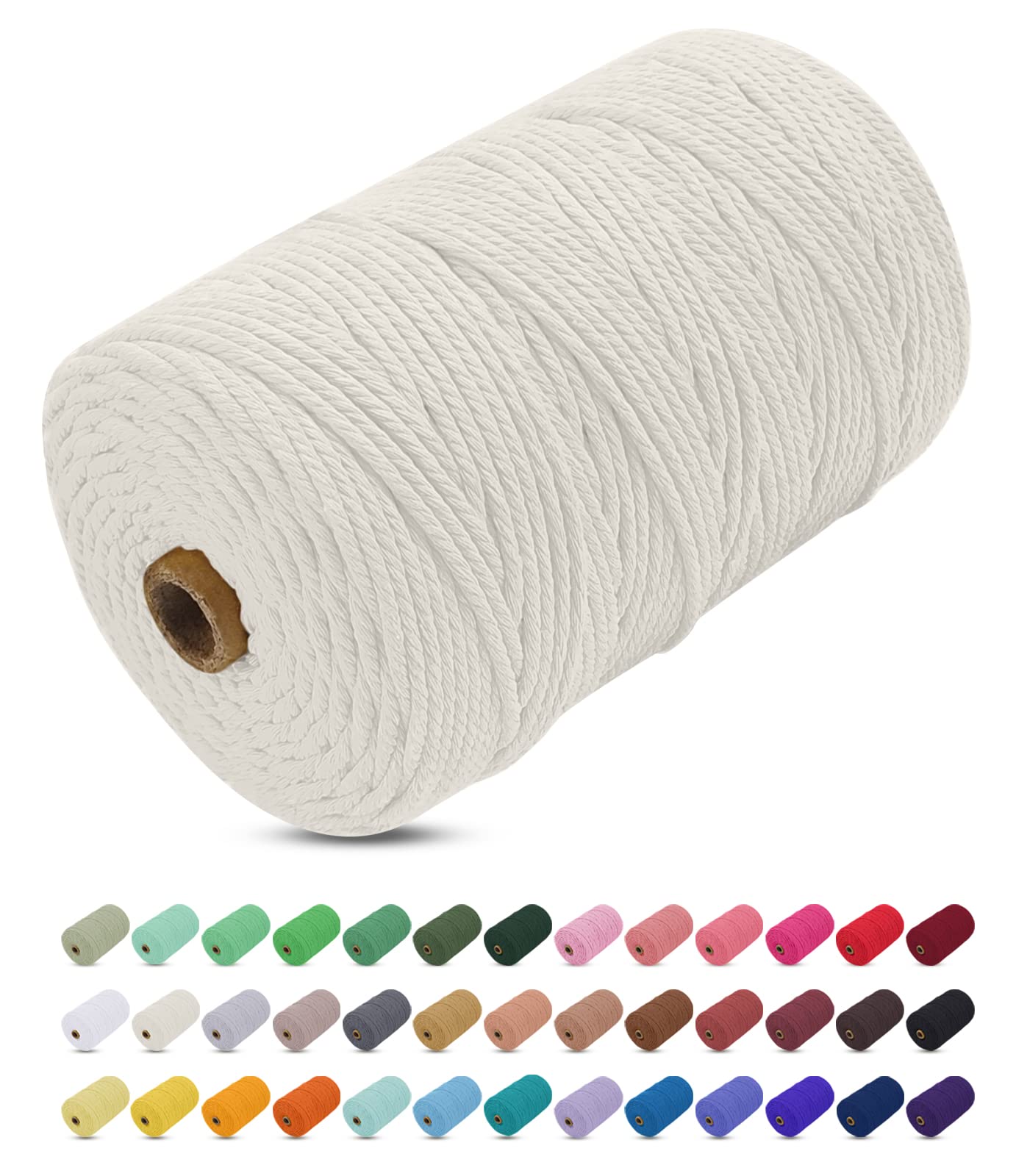 Uiopa Macrame Cord 3mm x 200m, Thick Macrame Rope Yarn Soft Natural Cotton Cord, Coloured 4-Ply Macrame String for DIY Craft, Plant Hangers, Wall Hanging, Christmas Decorations (Natural)