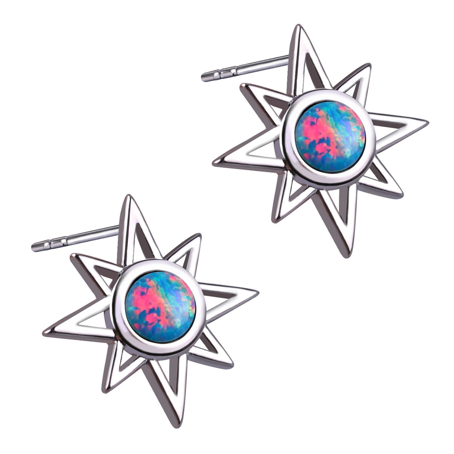 KELITCH 925 Silver Stars Stud-Earrings Handmade Opal Hoop Earrings for Women Jewelry (Red)