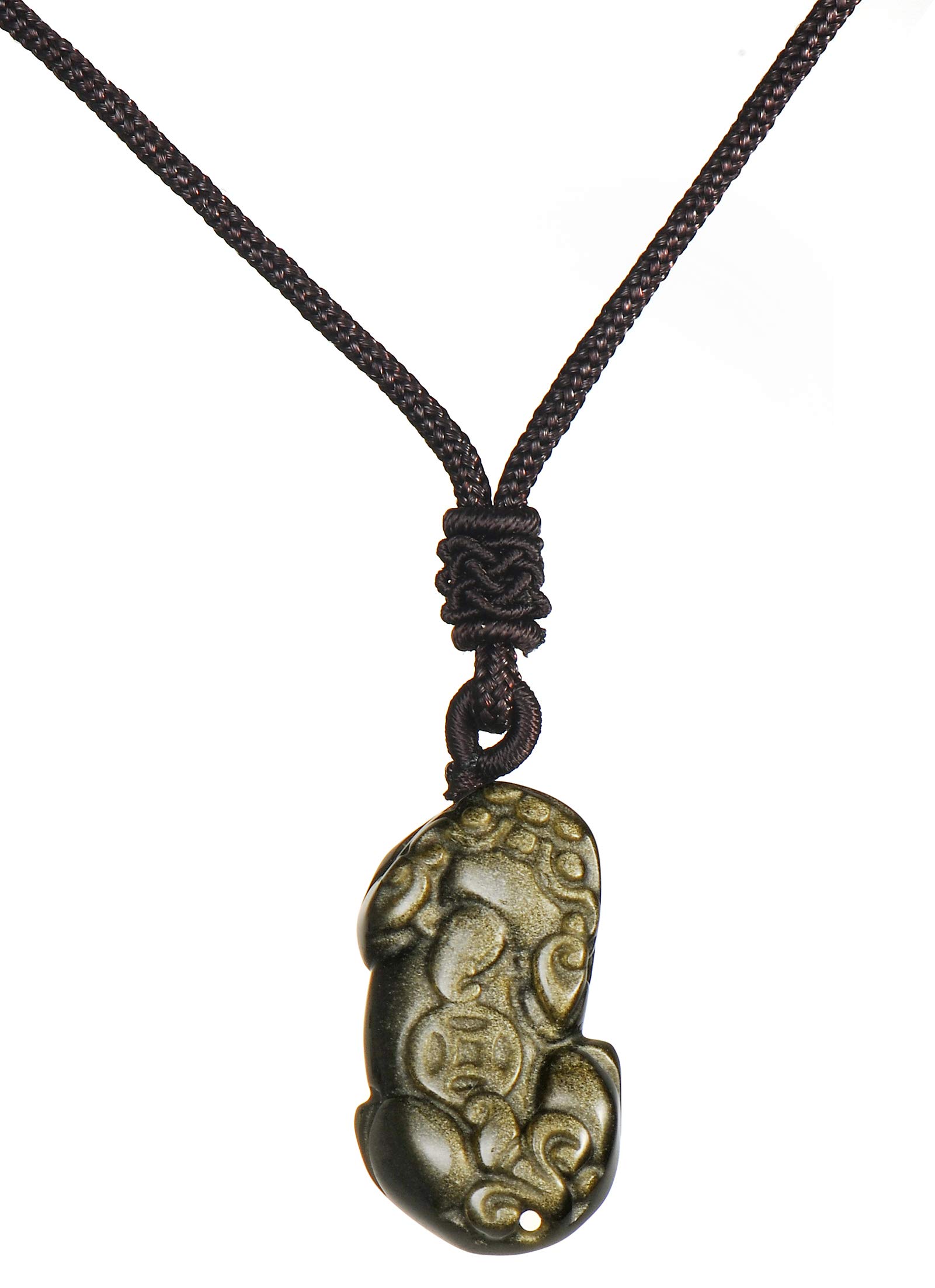 Thajaling Fengshui Pixiu Pi Yao Gold Sheen Obsidian Pendant Necklace Feng Shui Healing Stone Amulet Talisman for Wealth good Luck