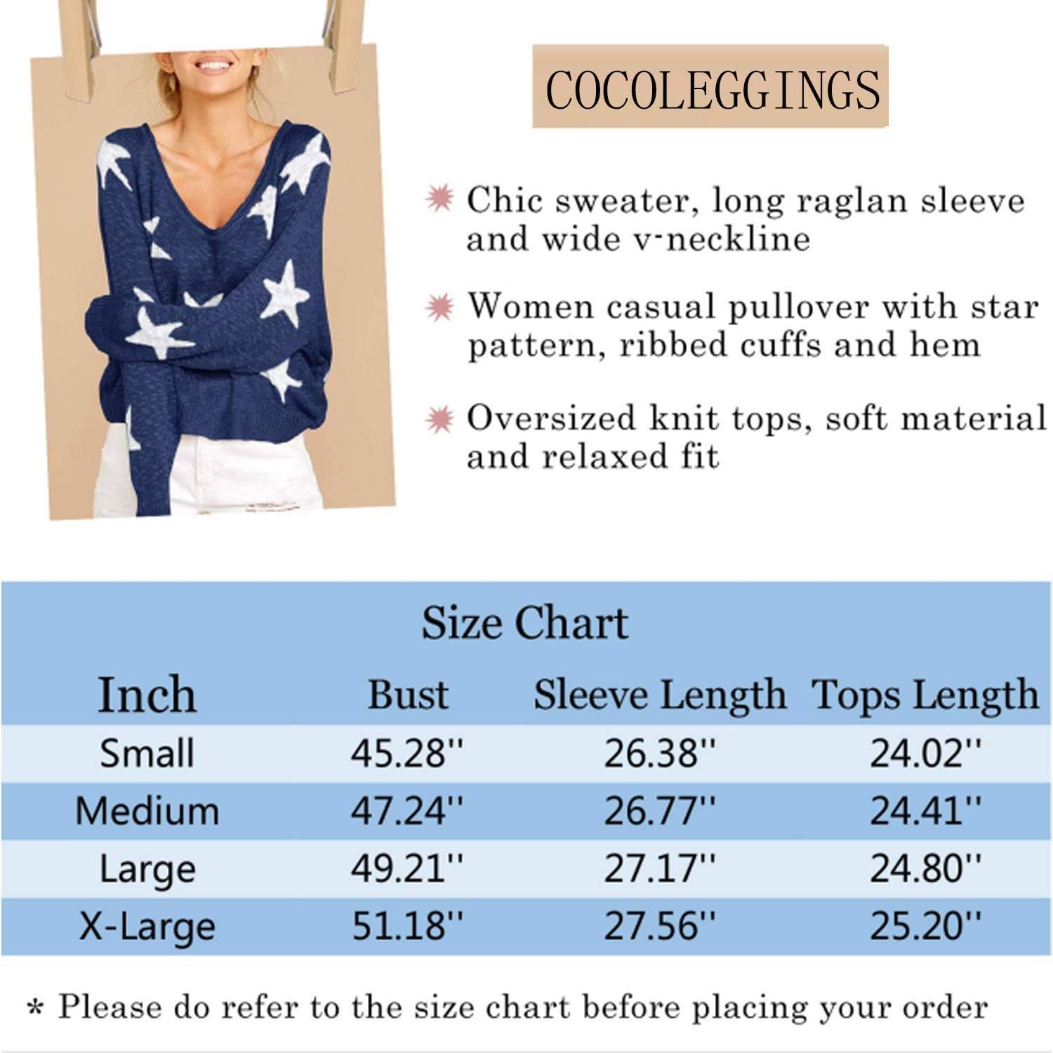 COCOLEGGINGS Women's Scoop Neck Long Sleeve Star Pullover Sweater Tunic Tops at  Women’s Clothing store