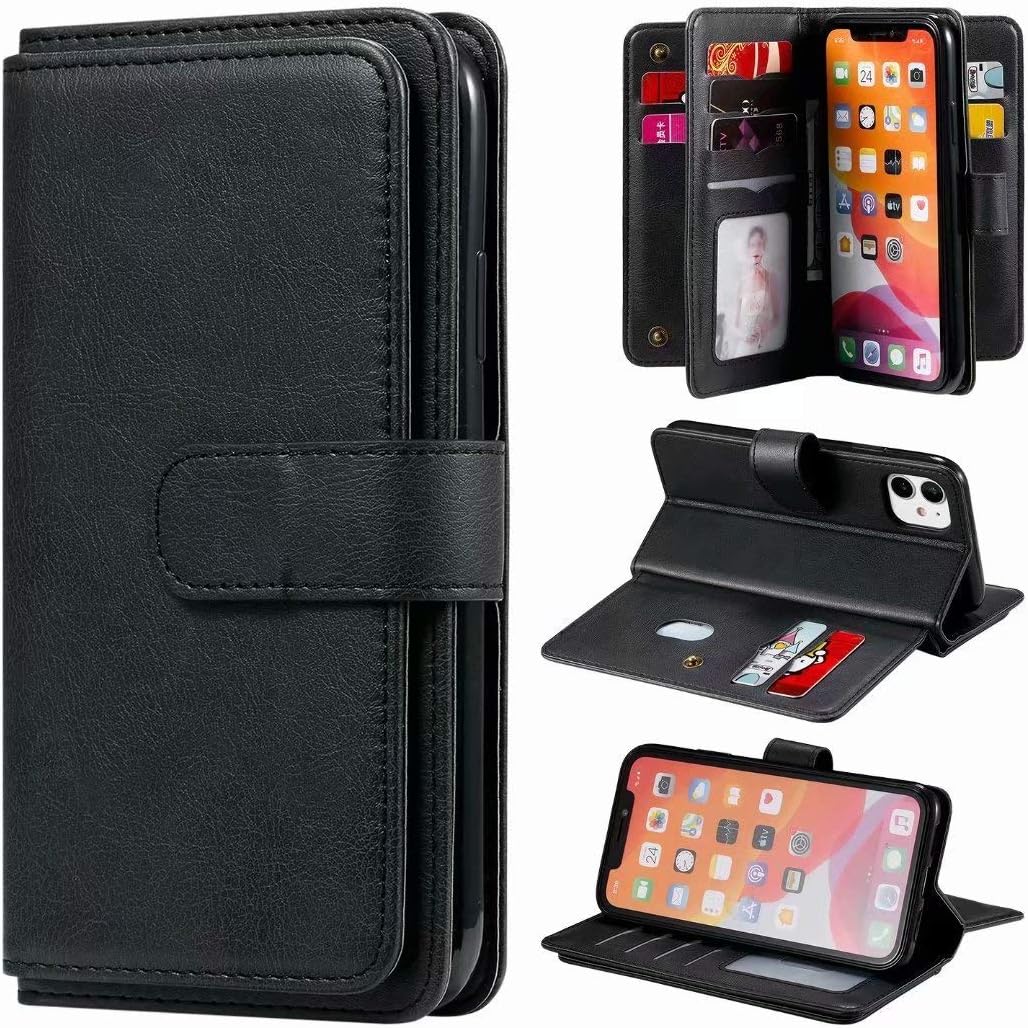 Custodia A Portafoglio Cofi1453® Per Huawei Y6P – Cover In PU Con Chiusura Magnetica E Supporto In Silicone – Nero