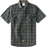Dubinik® Mens Short Sleeve Button Down Shirts 100% Cotton Plaid Men's Casual Button-Down Shirts with Pocket