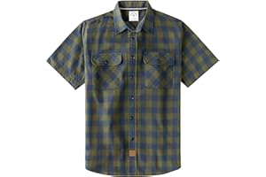 Dubinik® Mens Short Sleeve Button Down Shirts 100% Cotton Plaid Men's Casual Button-Down Shirts with Pocket