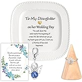 Mother & Daughter Wedding Gift: Ceramic Jewelry Tray with Ring Holder Tower - Something Blue for Bride