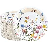 50Pcs Wildflower Plates Wildflower Party Supplies 7"Floral Paper Plates Spring Floral Shower Birthday Tableware Decorations for Spring Summer Picnic Wedding Tea Party Decor (Butterfly Flowers)
