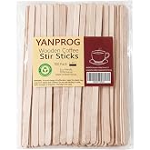 YANPROG Wooden Coffee Stirrers 5.5" Coffee Stir Sticks 100 Pcs, Natural Birch Round End Thick Birch Wood Eco-Friendly， Suitable for Coffee, Cocktail and Hot Drinks