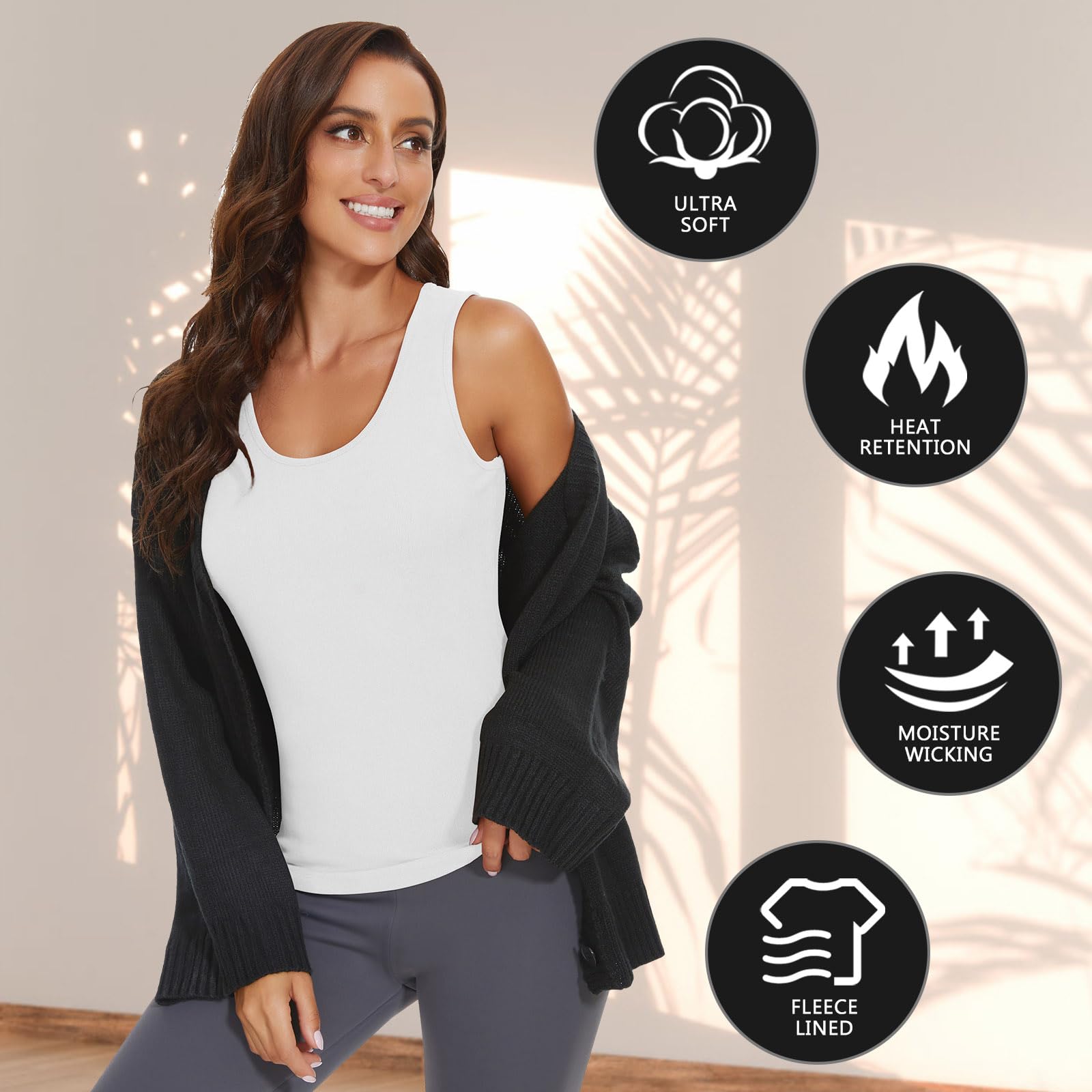 WOWENY Thermo Tank Top Damen Fleece Unterhemd Untershirt Ärmellos Warm Oberteil Thermounterwäsche Base Layer Sleeveless Top(Weiß, M) 2