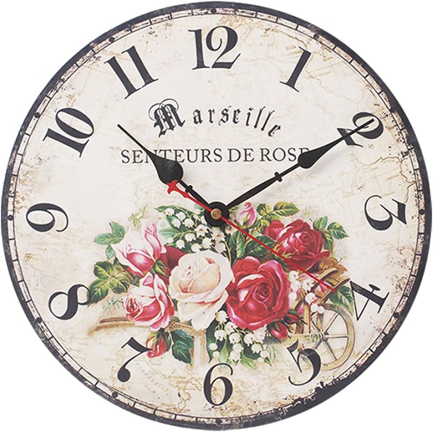 GUFAN Vintage Floral Clock Mute Round Wall Clock for Living Room Bedroom and Kitchen