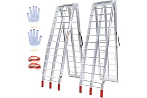 WheelX Aluminum Folding Loading Ramps, 1800 lbs Capacity Truck Ramps for Pickup Trucks Bed, Trailers Ramp with Load Straps for ATV/UTV, Motorcycles, Lawn Mowers, Golf Carts, 2Pcs, 90" L x 12" W