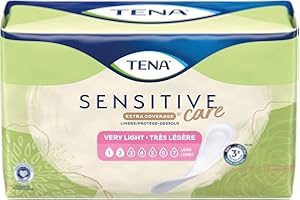 TENA Sensitive Care Extra Coverage Female Incontinent Pad Very Light Long 9" L 54291, 50 Ct