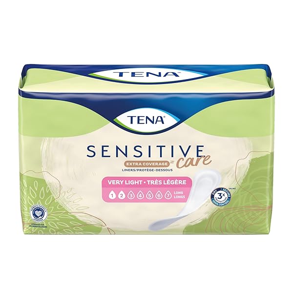 TENA SENSITIVE CARE EXTRA COVERAGE FEMALE INCONTINENT PAD VERY LIGHT LONG 9″ L 54291, 50 CT