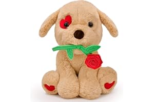 DONSE Valentines Day Gifts for Her Women Girlfriend Kids Funny Cute Plush Stuffed Animal Puppy Dog with Rose Gifts for Daughter Wife Mom Fiancée Birthday Wedding Graduation Present