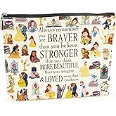 Magical Beauty Makeup Bag Inspired Fairy Tales Character Christmas Birthday Friendship Gifts for Women Girls Best Friend Daughter Magic Braver Stronger Beautiful Cosmetic Bag