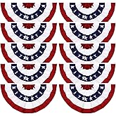 10Pack 2x4Ft American Flag Bunting, Patriotic Pleated Half Fan Flag Outdoor, USA 4th of July Buntings Red White and Blue Party Decorations Memorial Day Decor for Porch Indoor Outside