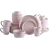 Stone Lain 32 Piece Stoneware Round Dinnerware Set, Service for 8, Pink