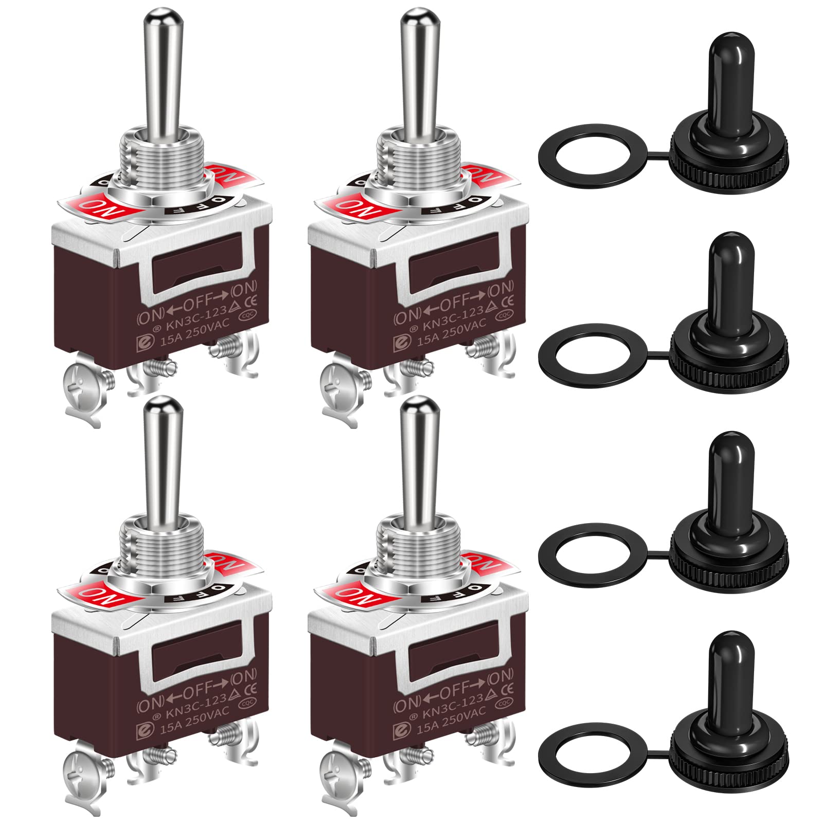 Photo 1 of DaierTek Waterproof Momentary Toggle Switch 12V DC 20A Heavy Duty Marine SPDT Switch Rocker 3 Way (ON)-Off-(ON) 250V AC 15A with Weatherproof Boot Cap Cover for Auto Car Boat -4pcs