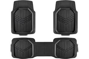 Amazon Basics 3-Piece All-Weather Heavy Duty, Full Set PVC Floor Mats for Universal Fit in Cars, SUVs, and Trucks, Black, Trim to Customize