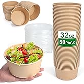 DUIBAOCHUN 50 Pcs 32 Oz disposable meal prep containers,paper bowls with lids,disposable soup bowls,soup bowls disposable hot/cold,disposable salad bowls with lids,