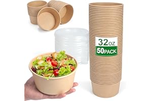 DUIBAOCHUN 50 Pcs 32 Oz disposable meal prep containers，paper bowls with lids，disposable soup bowls，soup bowls disposable hot/cold，disposable salad bowls with lids，