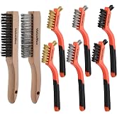 ValueMax 8PC Wire Brush Set with Beechwood Handle | Stainless Steel/Brass/Nylon Bristles, Beechwood Handle, Curved Design, Rust, Dirt, Paint Cleaning