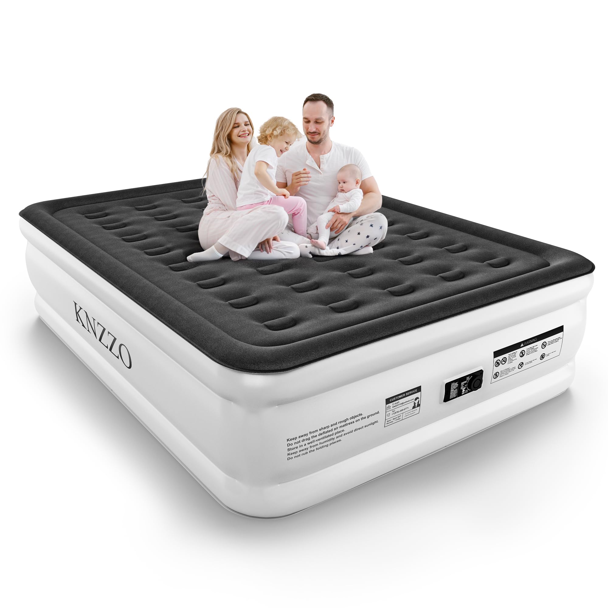 Photo 1 of KNZZO Queen Air Mattress with Built-in Pump, 18" Top Inflatable Mattress with Waterproof Flocking Fabric, Three-Minute Quick-Inflatable Bed. Portable Blow Up Mattress for Home, Outdoor and Guests