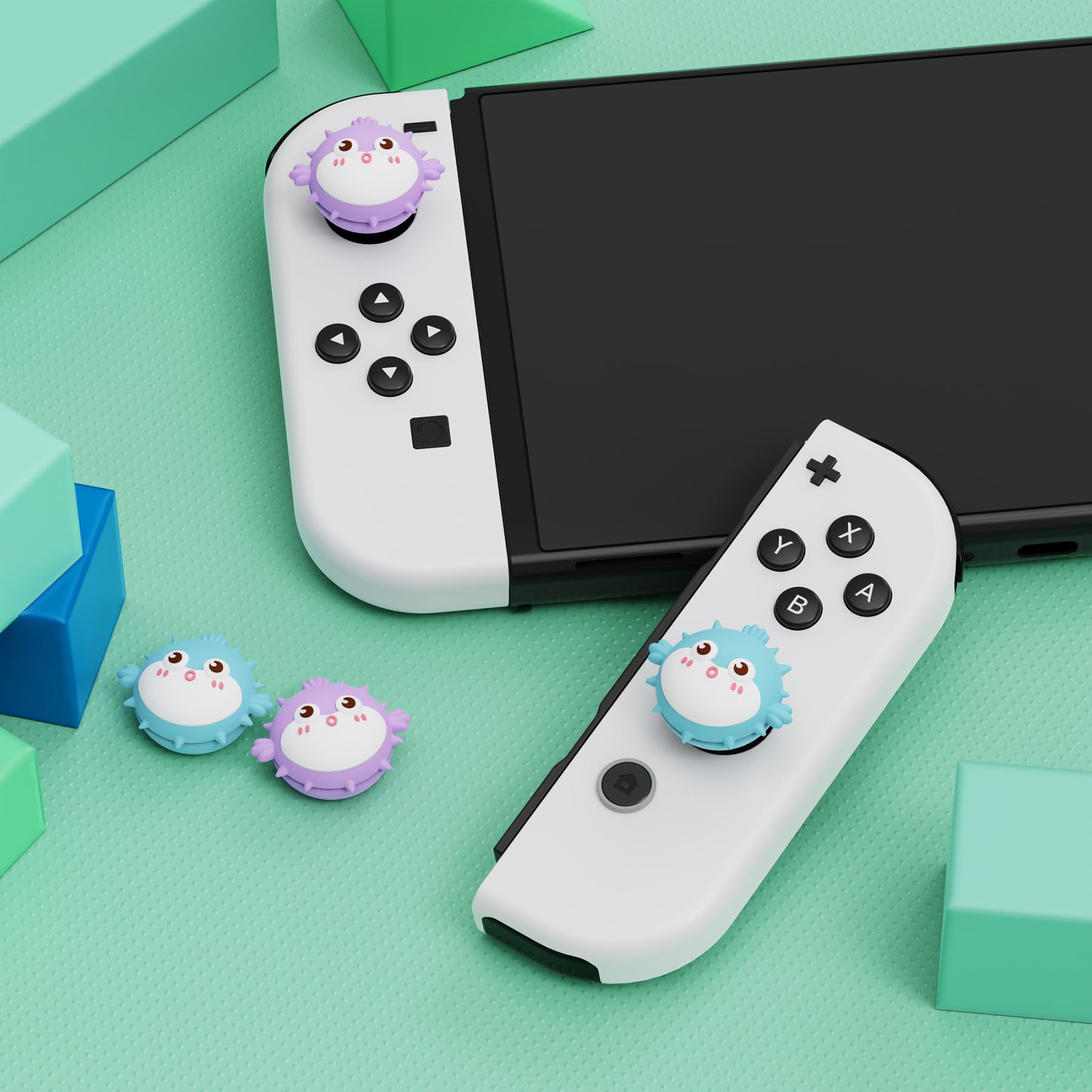 PlayVital Thumbs Cushion Caps Thumb Grip Caps for Nintendo Switch, Joystick Caps for Nintendo Switch Lite, Thumbstick Caps for Nintendo Switch OLED, Analog Stick Cover for Joycon - Chubby Puffer Fish