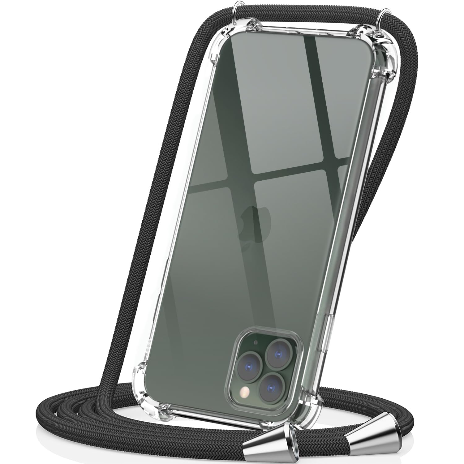 CAROKI Crossbody Case for iPhone 11 Pro, [Black Lanyard] Clear Transparent TPU Shockproof Protective Cover with Adjustable Necklace Strap & Detachable Neck Cord - 5.8"