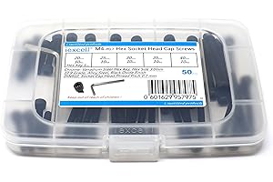 iexcell 50 Pcs M4 x 20/25/30/35/40 Alloy Steel 12.9 Grade Hex Socket Head Cap Screws Bolts Assortment Kit, Black Oxide Finish