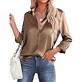 HOTOUCH Button Down Shirts for Women Satin Silk Collared Dressy Casual Blouses Loose Long Sleeve Office Work Tops