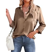 Zeagoo Women's Blouse Satin Silk Shirts Button Down T-Shirts Long...
