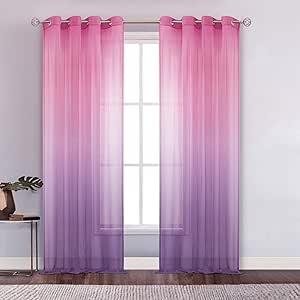 Cortinas de color rosa y morado Ombre para sala de estar, habitación de